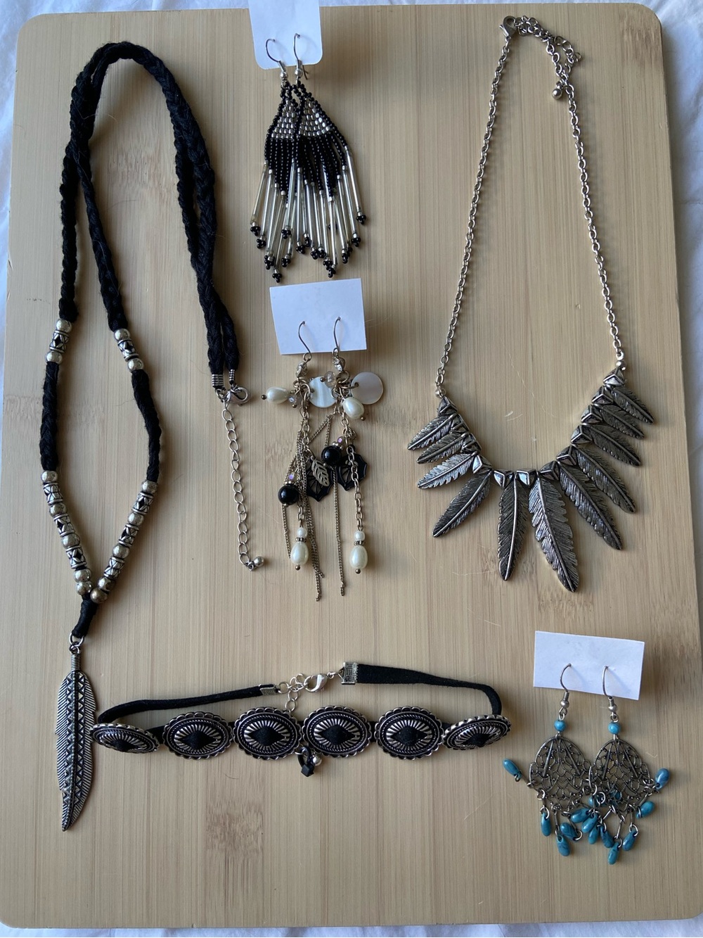 Lot of Silver Bohemian Style Feather Jewelry.